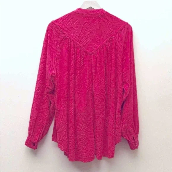 Free People Can't Stop Dreaming Oversized Sz XS Vibrant Pink Textured Blouse - Picture 8 of 11
